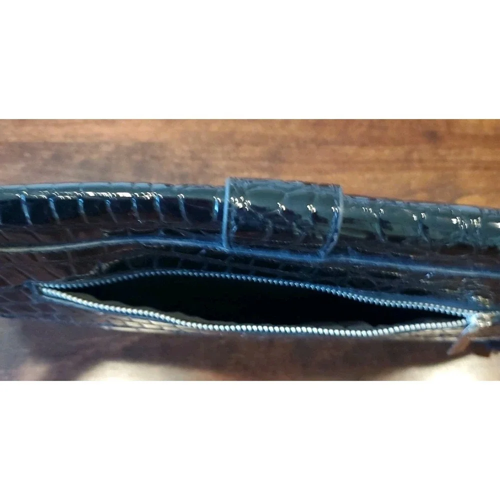 White House Black Market Black Croc Purse Clutch Handbag Silver Buckle Large
